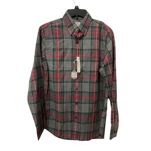 NWT J.Crew‎ Men's Dress Shirt Gray Red Plaid Heathered 2-Ply Cotton Size XS